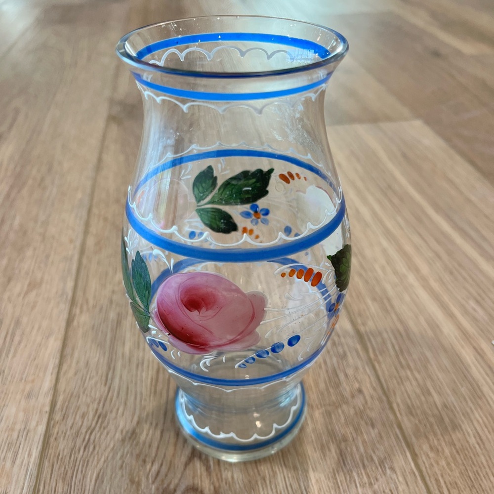 Noble Hand-Painted Glass Vase with Floral Design